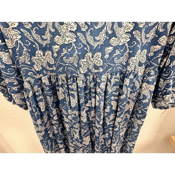 Shae by Sassafras Women's Blue/White Floral 3/4 Sleeves Tasseled Sundress. XL - Picture 8 of 10